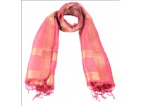 Silk Stole / Scarf Hot Pink Color with Golden Border for unisex size 22*72